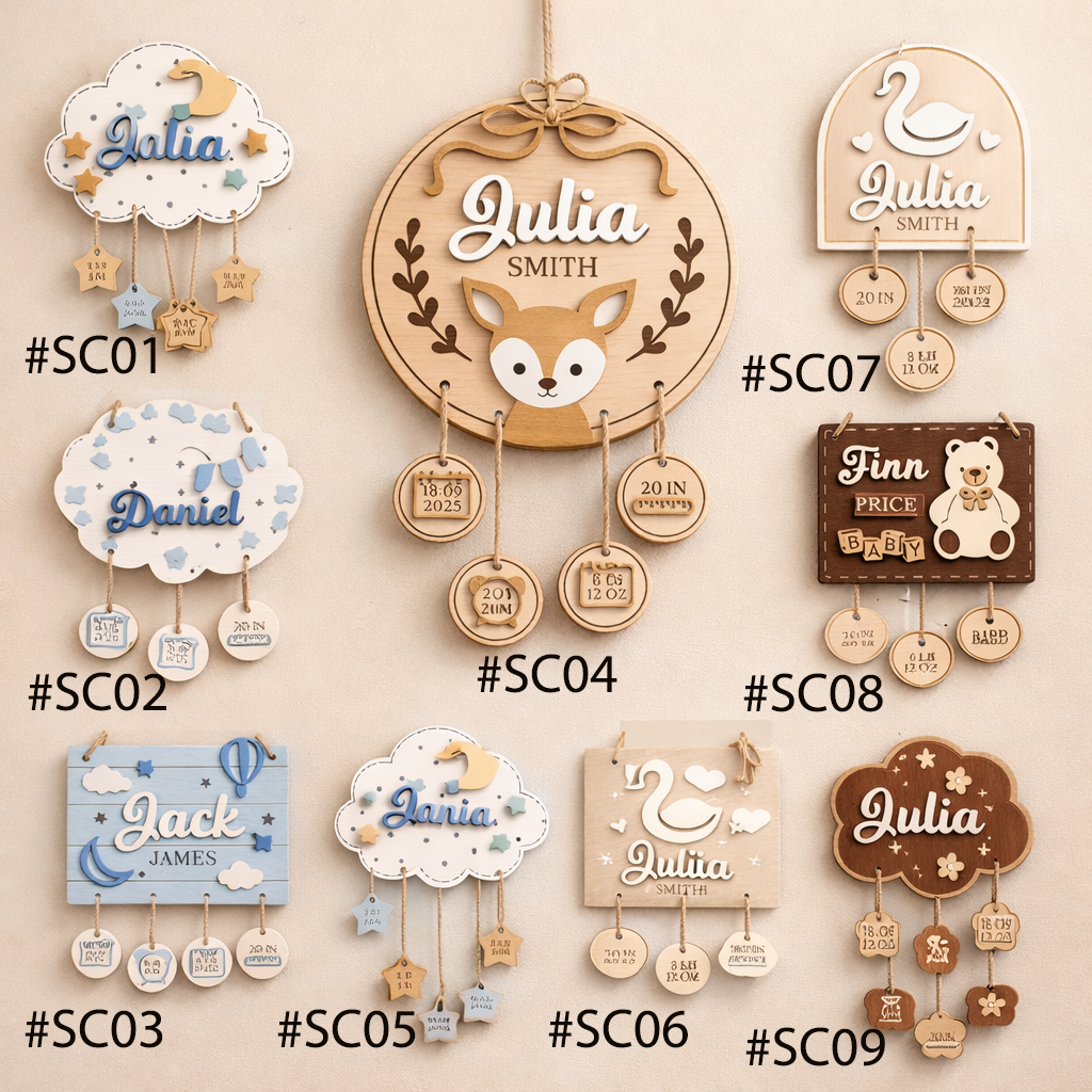 Personalized Baby Door Hanger لوحة باب مولود مخصصة