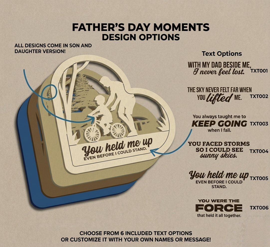Father’s Day Multi-Layer Wooden Plaque – Customizable Design & Message (6 Styles)