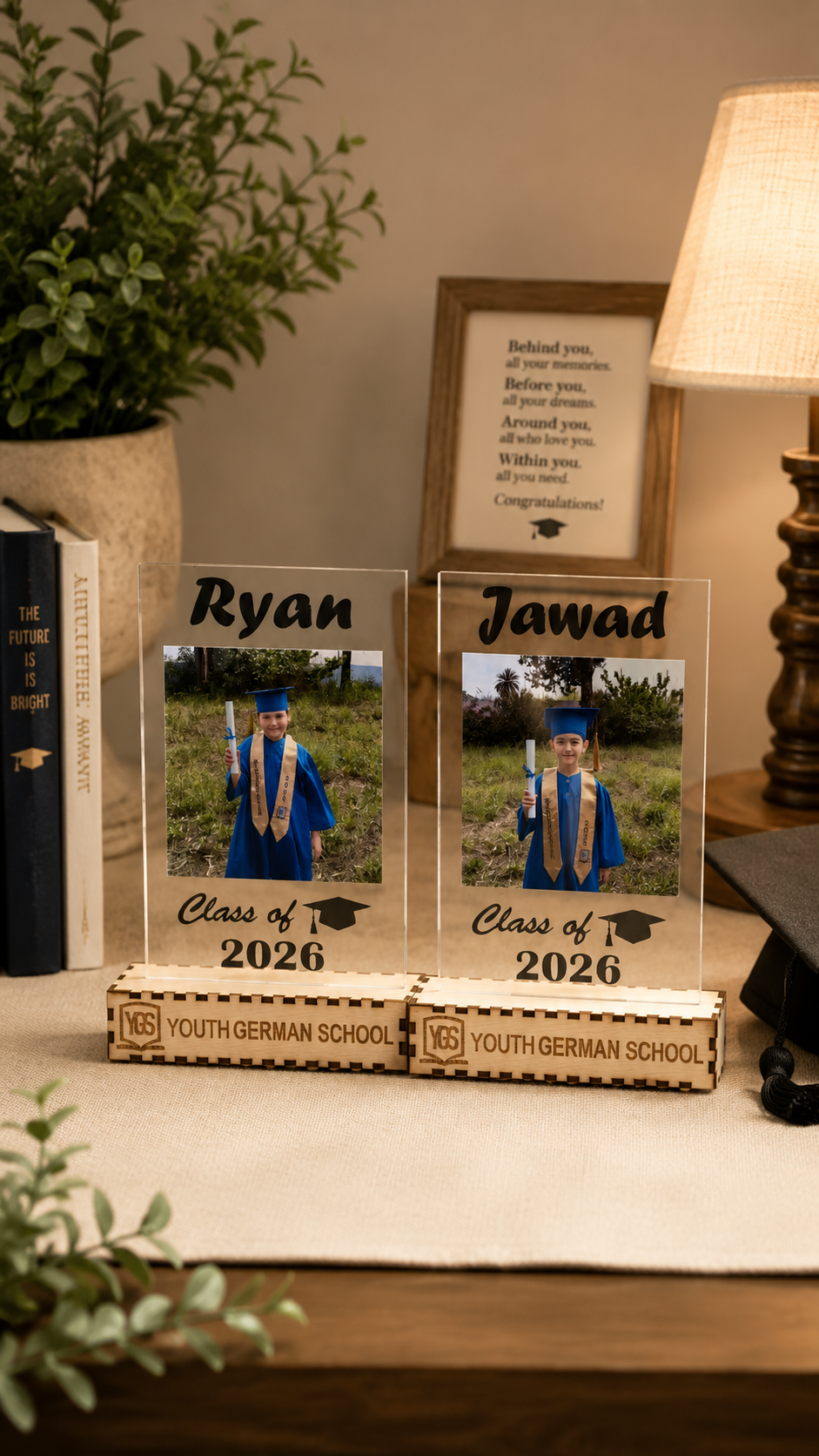 Personalized Graduation Photo Plaque – Plexi & Wooden Stand