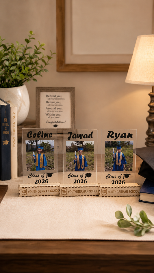 Personalized Graduation Photo Plaque – Plexi & Wooden Stand